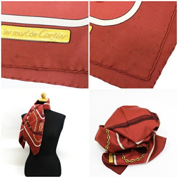 CARTIER silk scarf muffler belt pattern red must de ladies - Picture 3 of 3